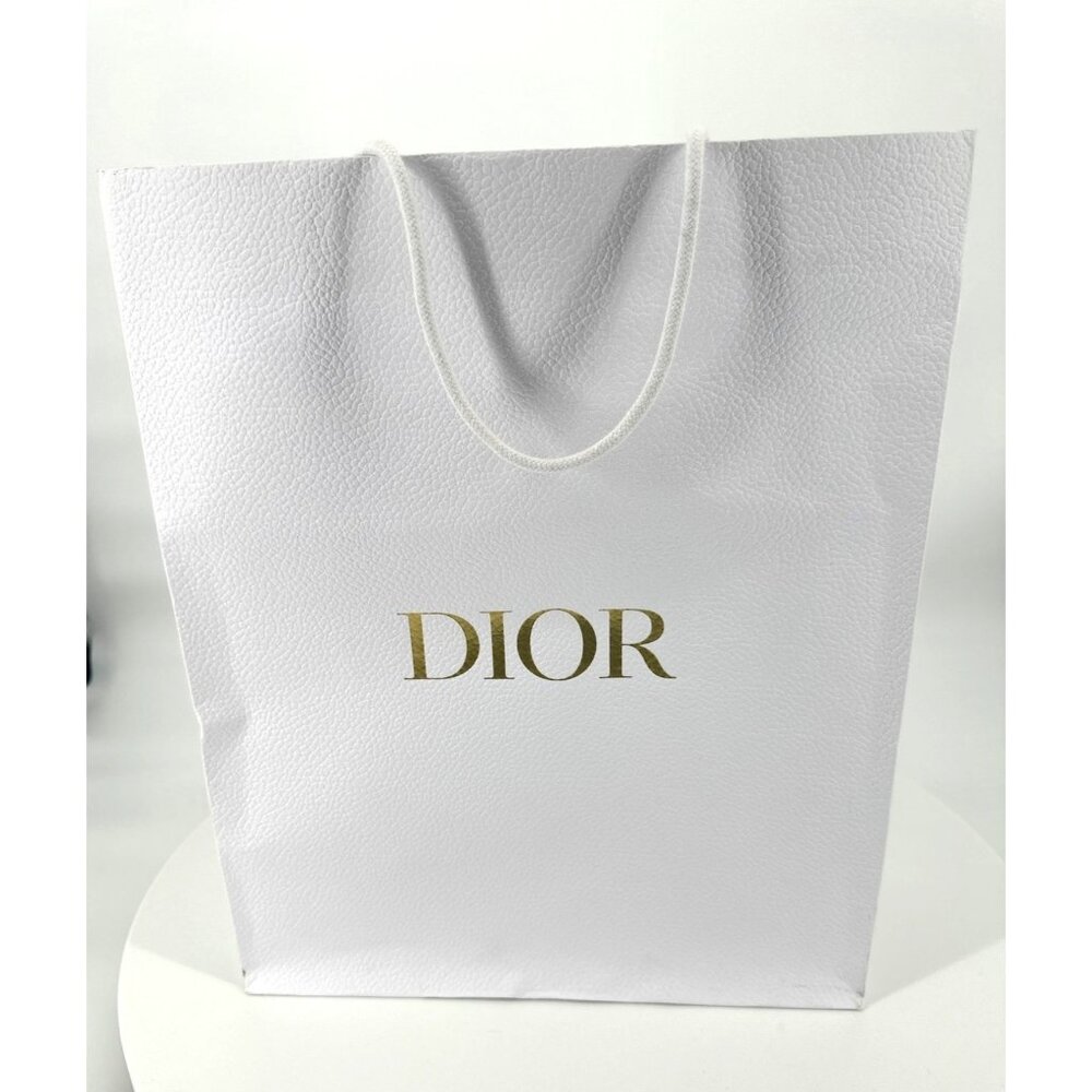 Dior White Textured Paper Gift Bag With Gold Logo & Rope Handles XXL - Picture 3 of 5